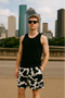 RF Wear Men's Mesh Animal Print Shorts  - Cow - Black/White - Model Front View