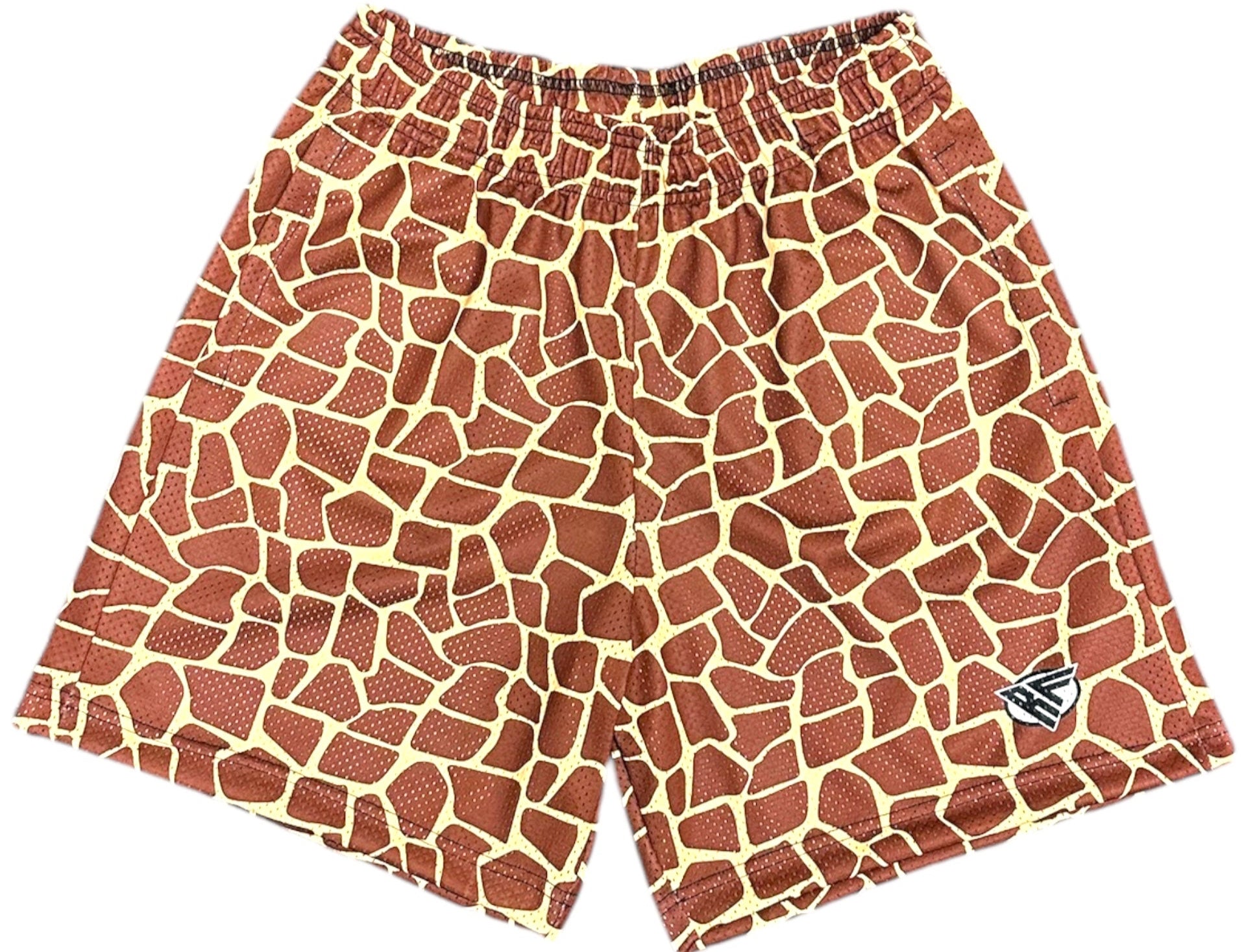 RF Wear Men's Mesh Animal Print Shorts  - Giraffe - Brown/Yellow