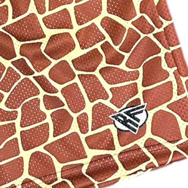 RF Wear Men&#39;s Mesh Animal Print Shorts  - Giraffe - Brown/Yellow 