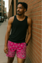 RF Wear Men's Mesh Bandana Shorts - Fuchsia/White - Model Front View