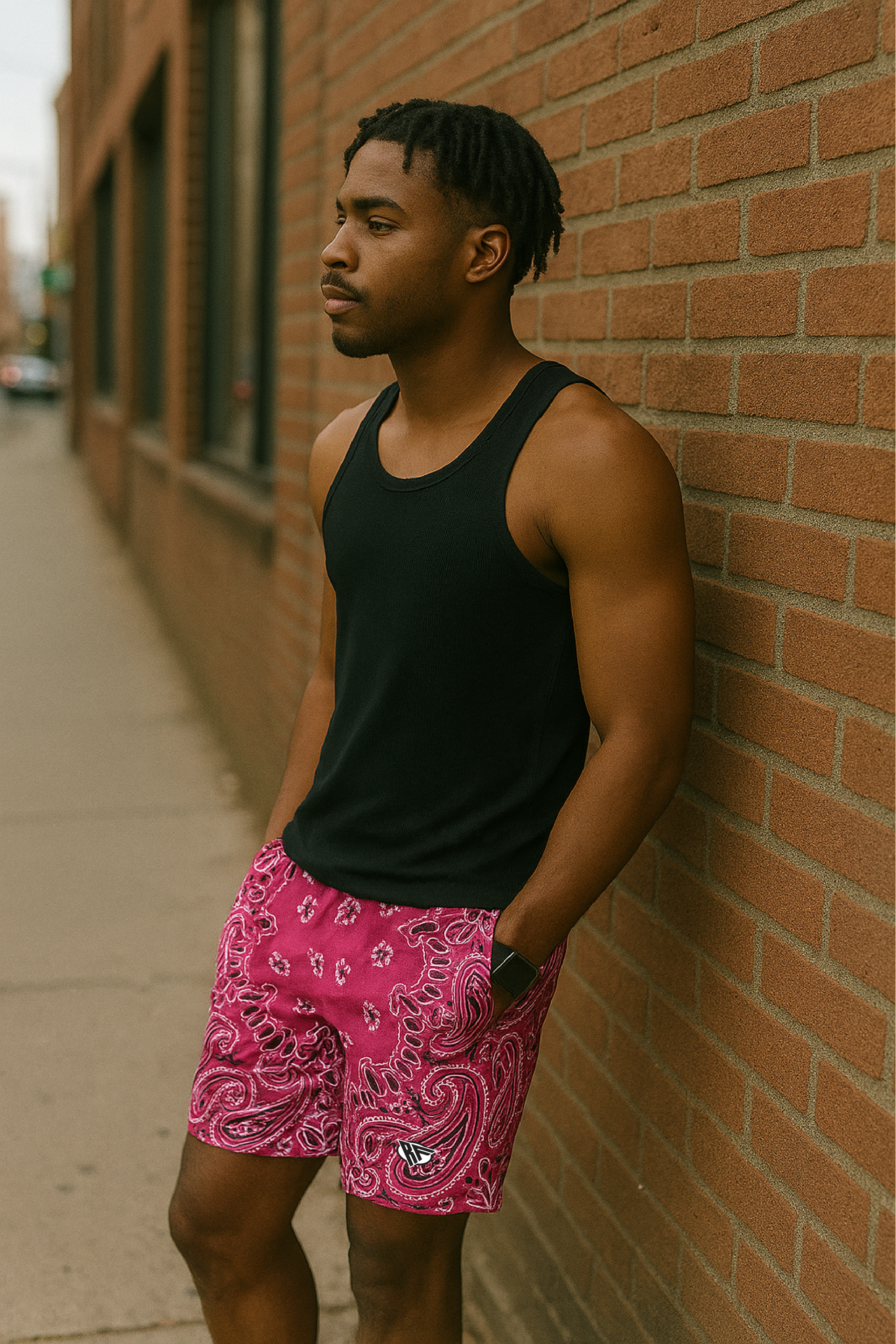 RF Wear Men's Mesh Bandana Shorts - Fuchsia/White - Model Side View