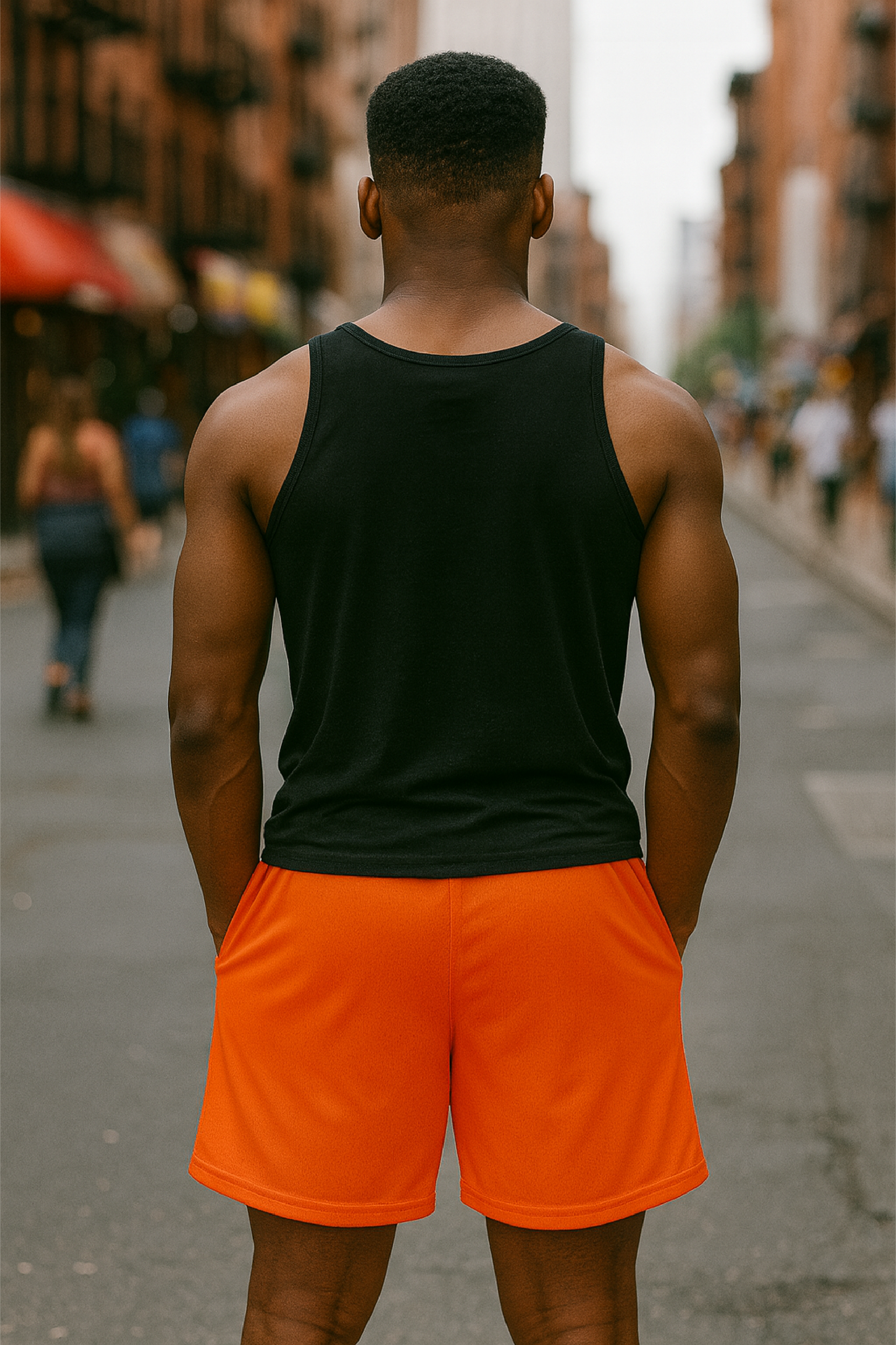 RF Wear Men's Mesh Jack-O-Lantern Face Shorts - Orange/Black - Model Back View