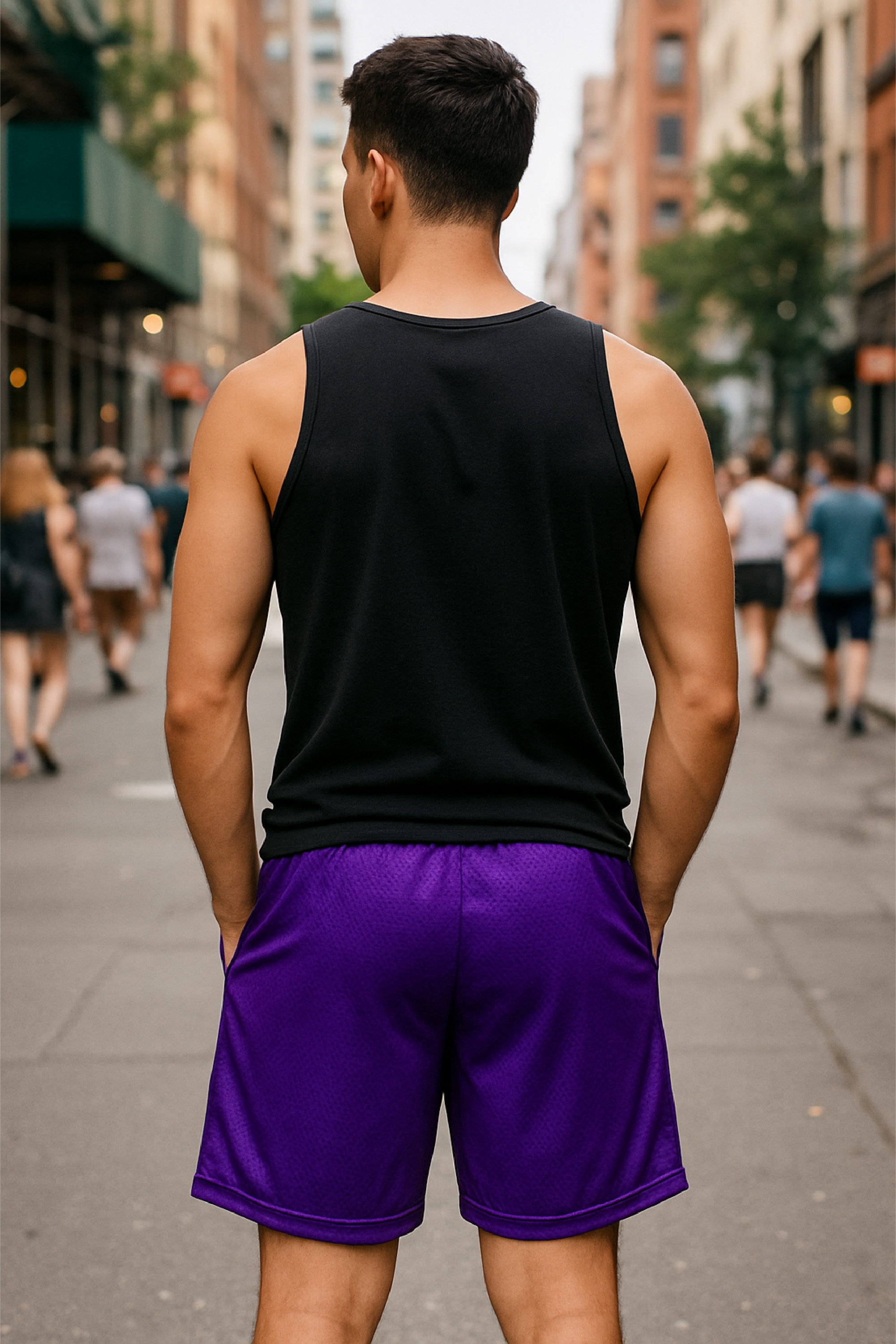 RF Wear Men's Mesh Jack-O-Lantern Shorts Purple/Black - Model Back View