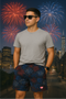 RF Wear Men's Mesh Fireworks Shorts - Black/Red/White/Blue - Model Front View