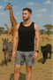 RF Wear Men's Mesh Animal Print Shorts  - Mash-up - Black/White  - Model With Wildlife