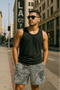 RF Wear Men's Mesh Animal Print Shorts  - Mash-up - Black/White  - Model Front View