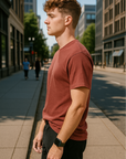 RF Wear Unisex Solid Color Short Sleeve T-Shirt - Brick - Male Model Side View