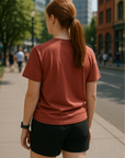 RF Wear Unisex Solid Color Short Sleeve T-Shirt - Brick - Female Model Back View