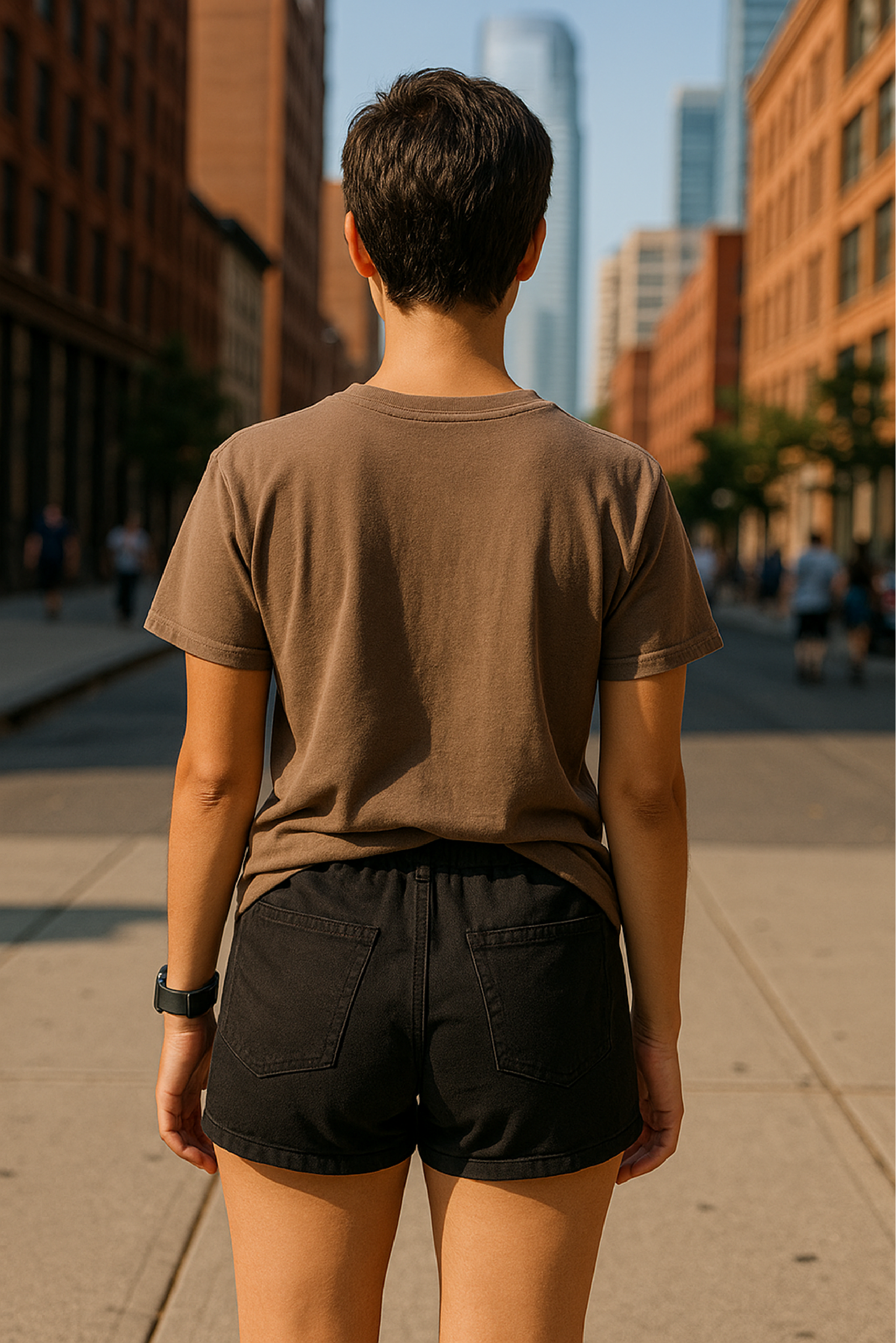 RF Wear Unisex Solid Color Short Sleeve T-Shirt - Espresso - Female Model Back View