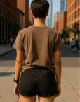 RF Wear Unisex Solid Color Short Sleeve T-Shirt - Espresso - Female Model Back View