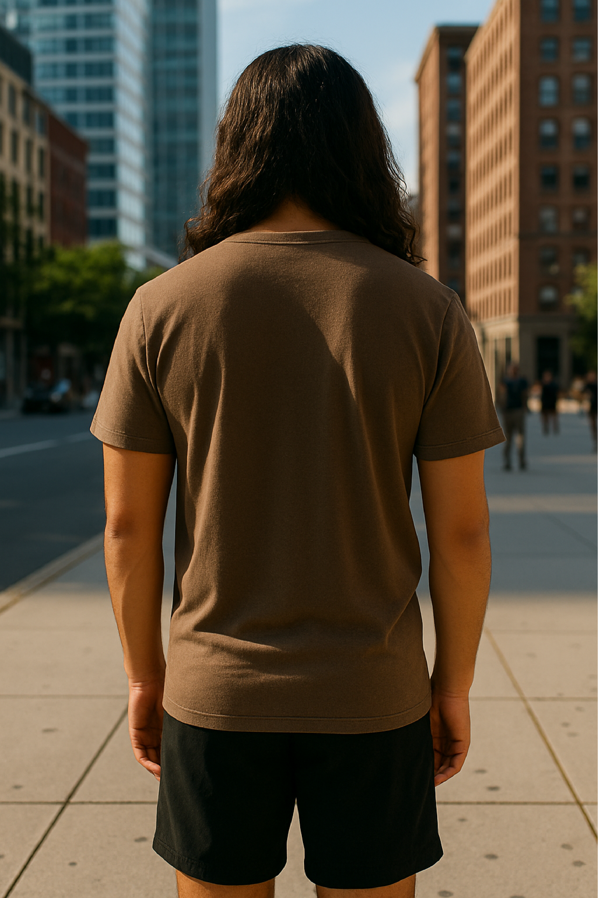 RF Wear Unisex Solid Color Short Sleeve T-Shirt - Espresso - Male Model Back View