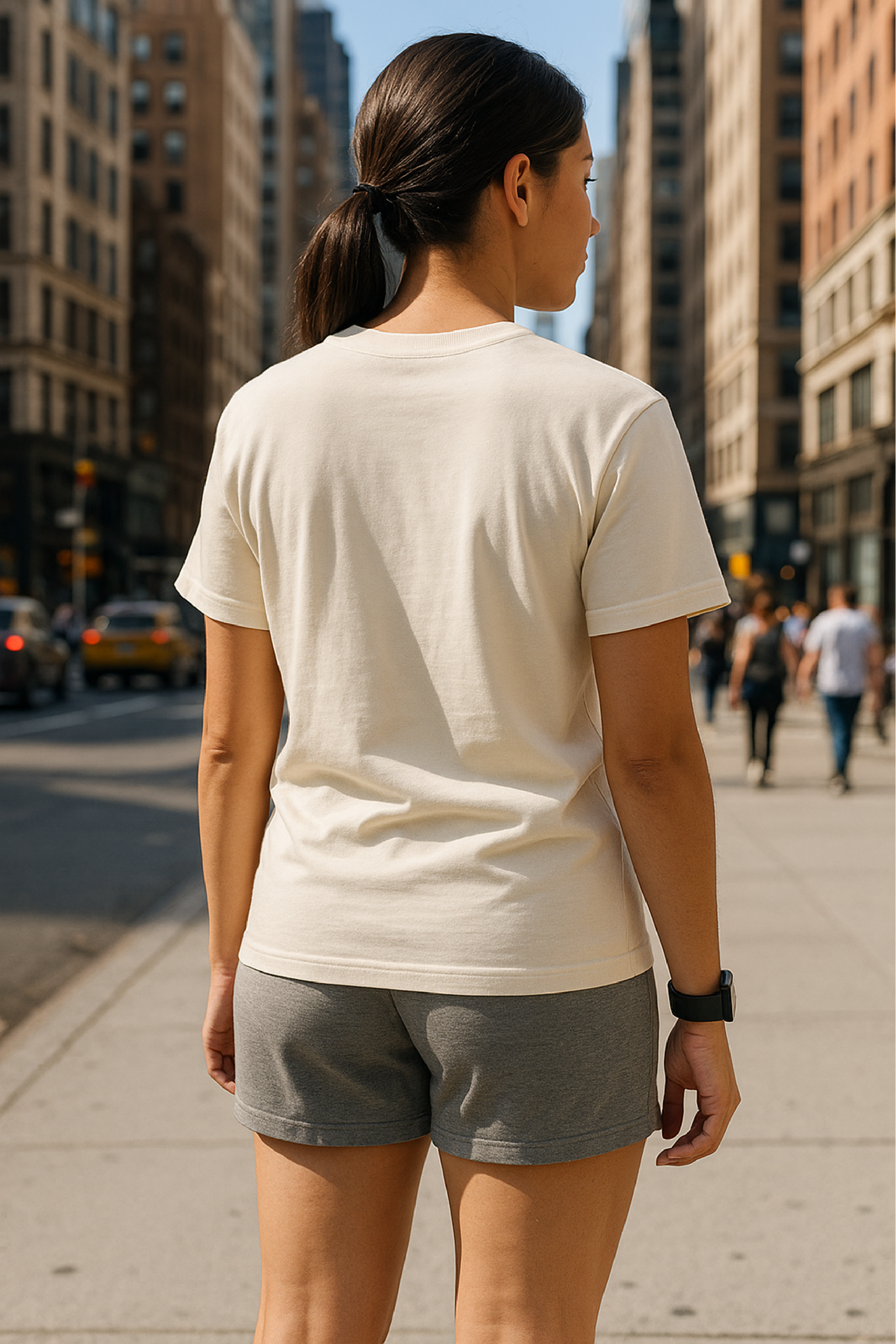 RF Wear Unisex Solid Color Short Sleeve T-Shirt - Ivory - Female Model Back View