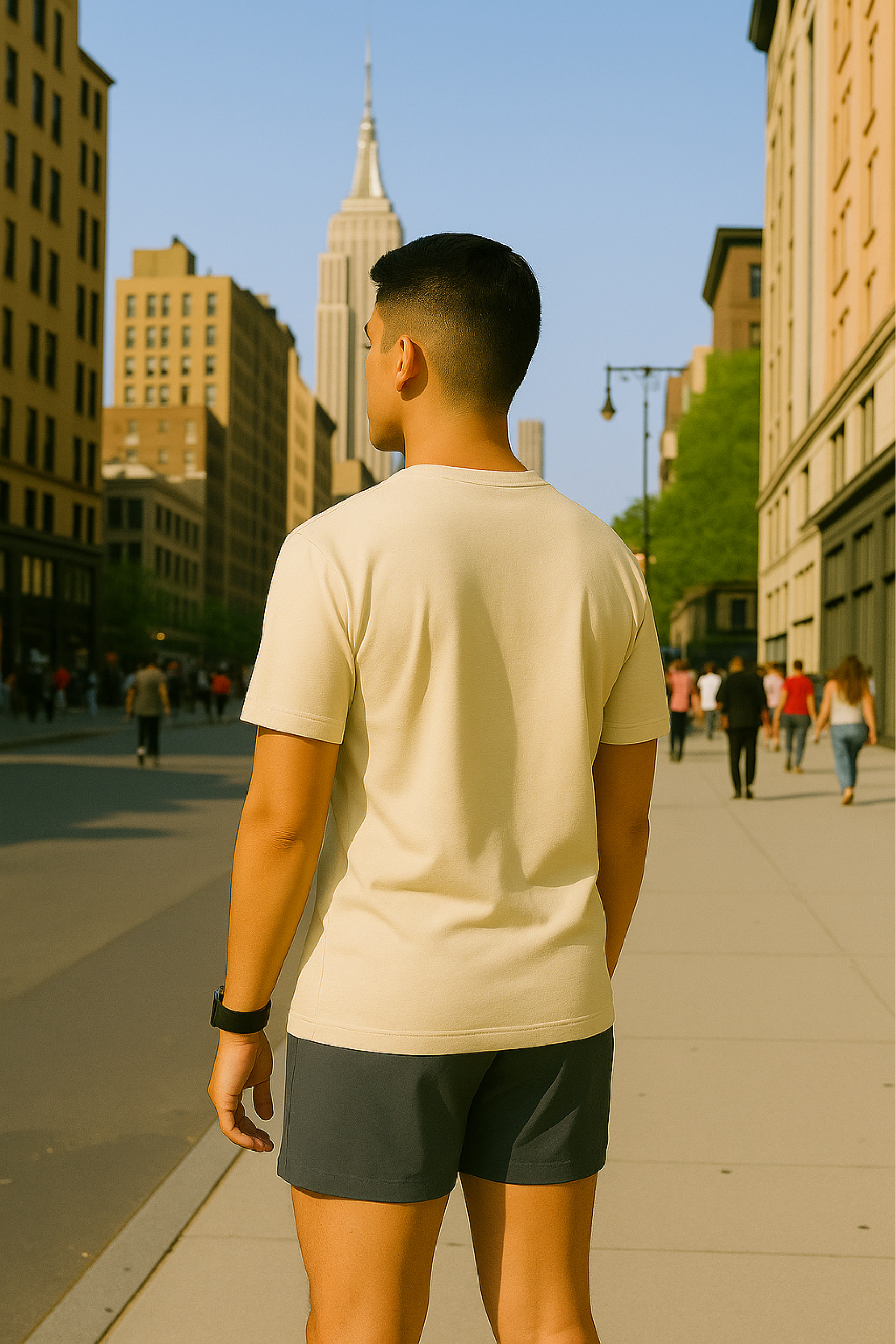 RF Wear Unisex Solid Color Short Sleeve T-Shirt - Ivory - Male Model Back View
