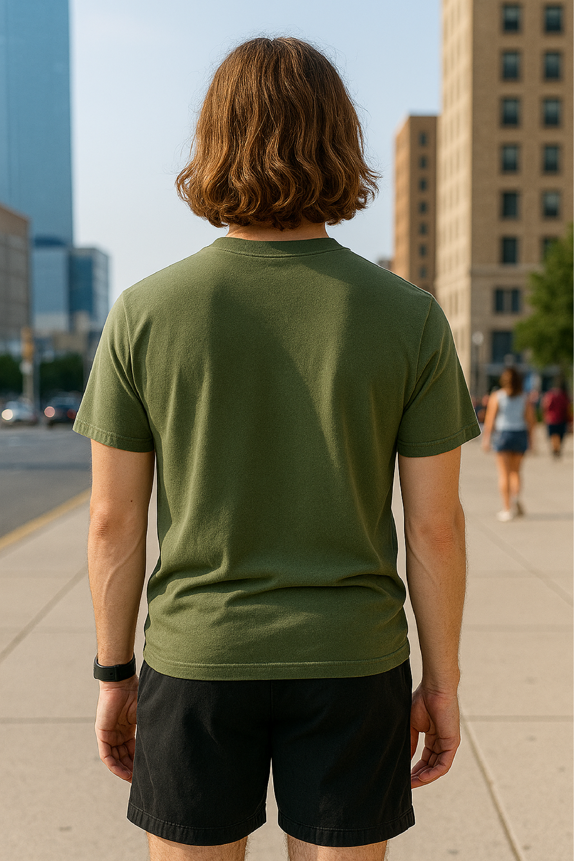 RF Wear Unisex Solid Color Short Sleeve T-Shirt - Moss - Male Model Back View