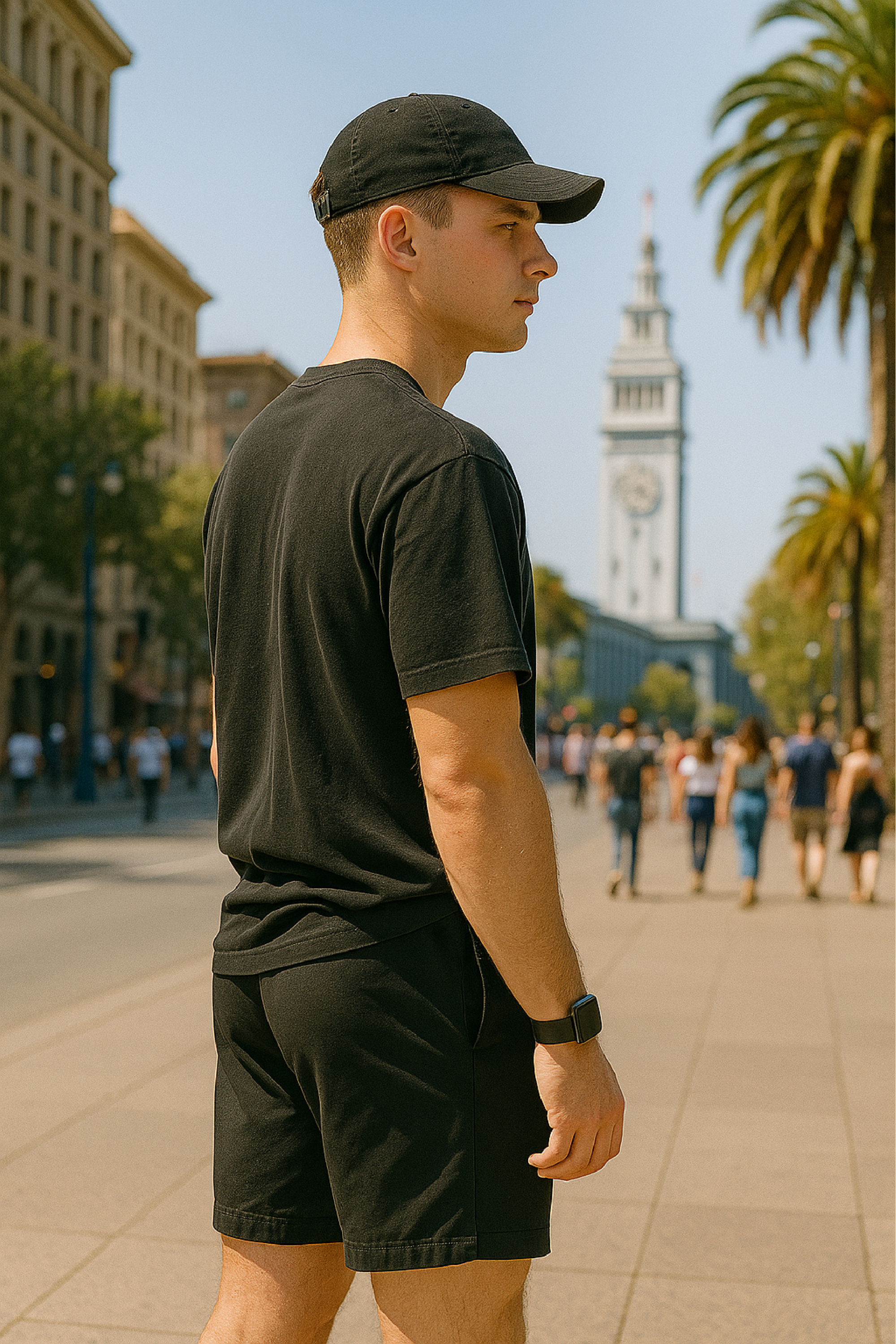 RF Wear Unisex Solid Color Short Sleeve T-Shirt - Pepper - Male Model Back View