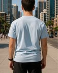 RF Wear Unisex Solid Color Short Sleeve T-Shirt - Sky Blue - Male Model Back View