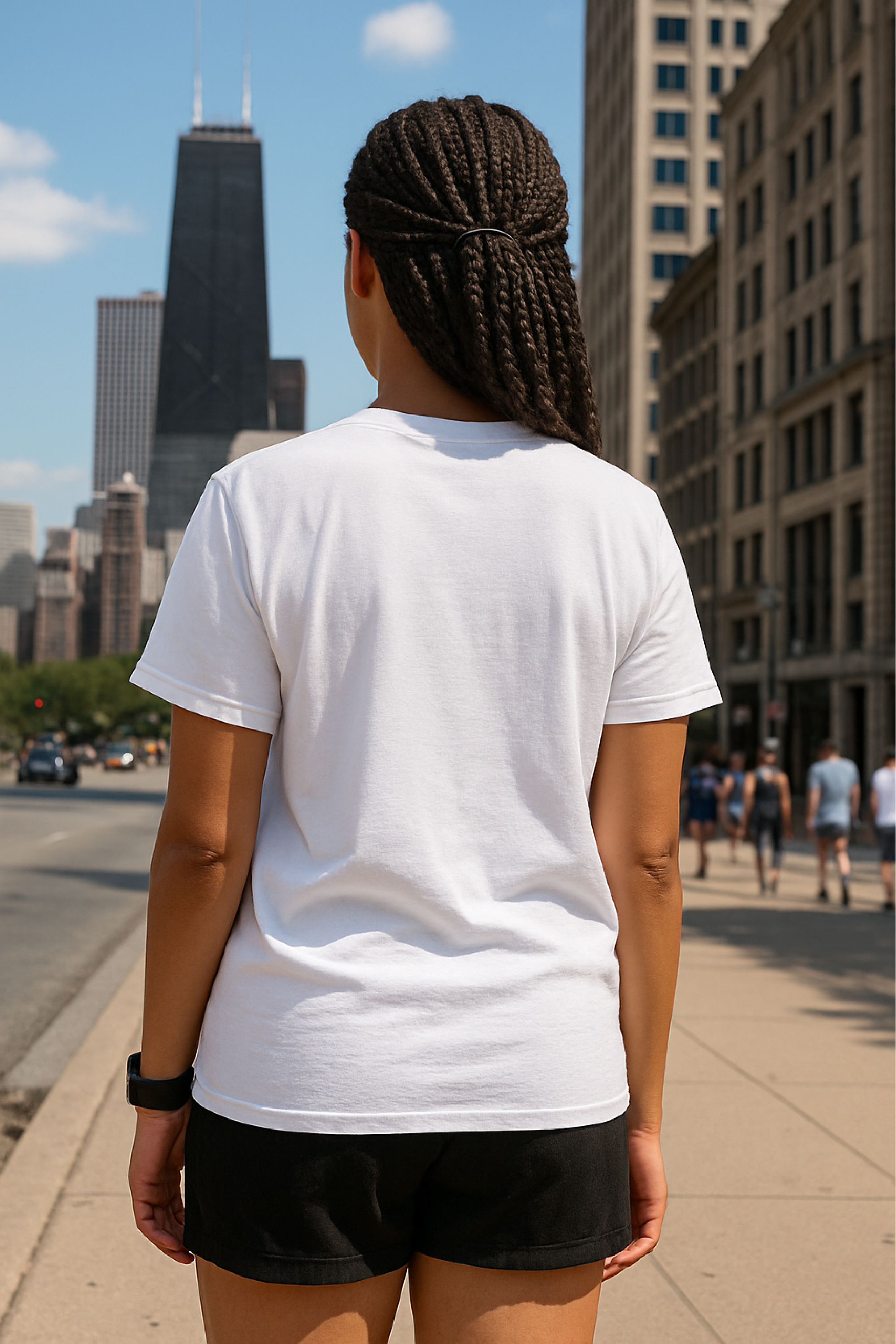 RF Wear Unisex Solid Color Short Sleeve T-Shirt - White - Female Model Back View