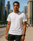 RF Wear Unisex Solid Color Short Sleeve T-Shirt - White - Male Model Front View