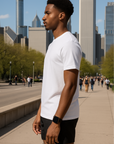 RF Wear Unisex Solid Color Short Sleeve T-Shirt - White - Male Model Side View