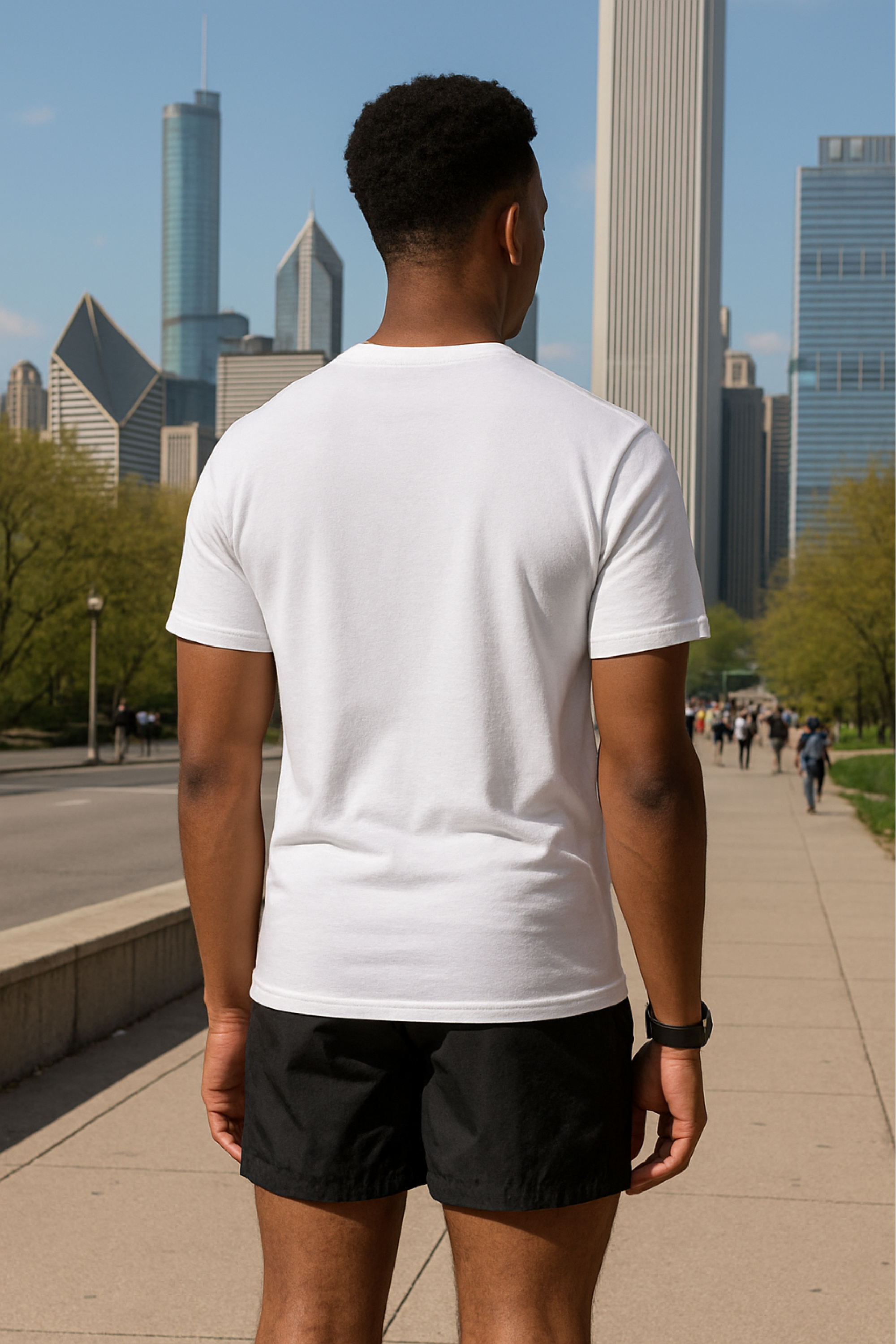 RF Wear Unisex Solid Color Short Sleeve T-Shirt - White - Male Model Back View