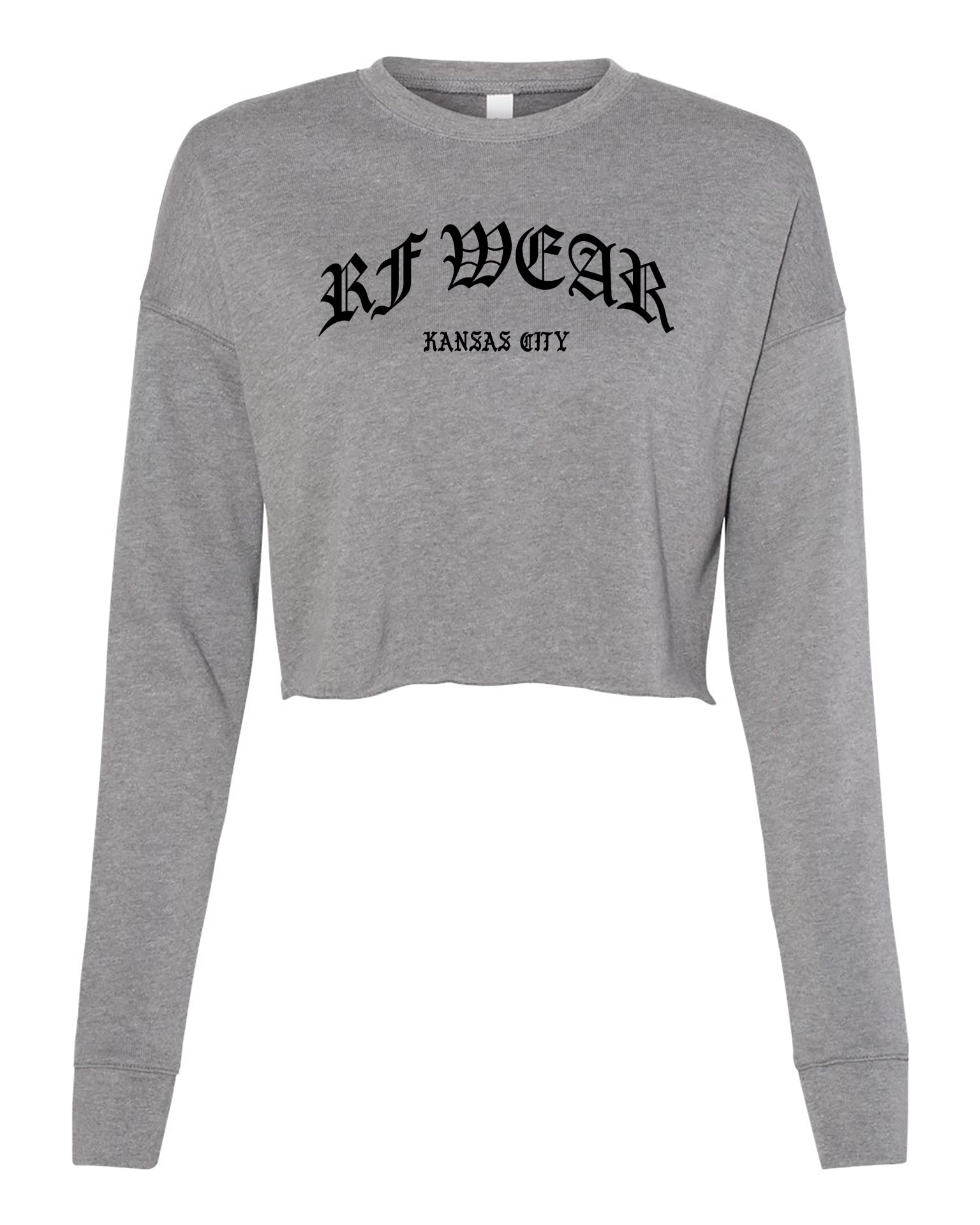 RF Wear Women's Cropped Fleece Lightweight Old English Crewneck - Grey