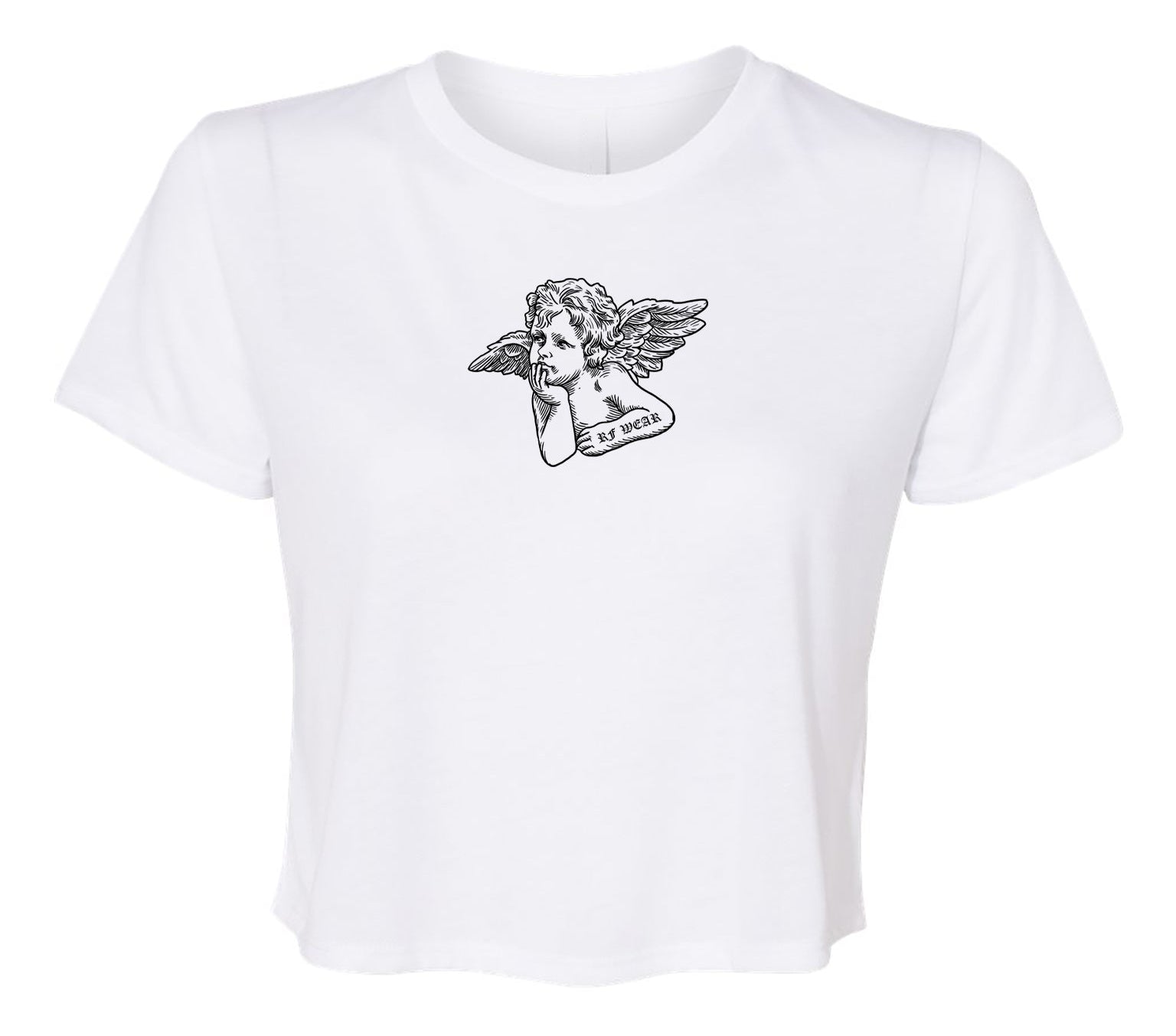 RF-Wear Women's Cropped Flowy Cherub T-Shirt in White