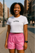 RF Wear Women's Cropped Flowy Old English T-Shirt - White - Model Front View