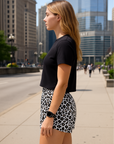 RF Wear Women's Flowy Crop T-Shirt - Black - Model Side View