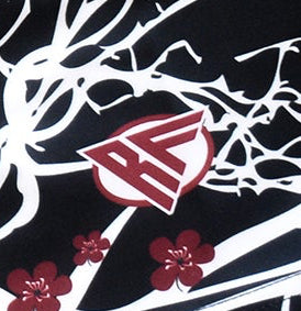 Close-up of RF-Wear Swim Trunks - Blossom (Lined) in Black/White with RF logo