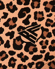 Close-up of RF-Wear Swim Trunks - Cheetah (Lined) in Brown with RF logo