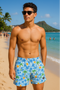 RF Wear Swim Trunks Hawaiian Waves - Blue - Model Front Side