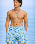 Man wearing RF-Wear Swim Trunks Hawaiian Waves in Blue
