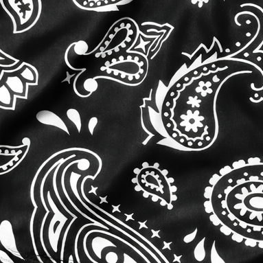 Close-up of RF-Wear Swim Trunks Paisley in Black/White