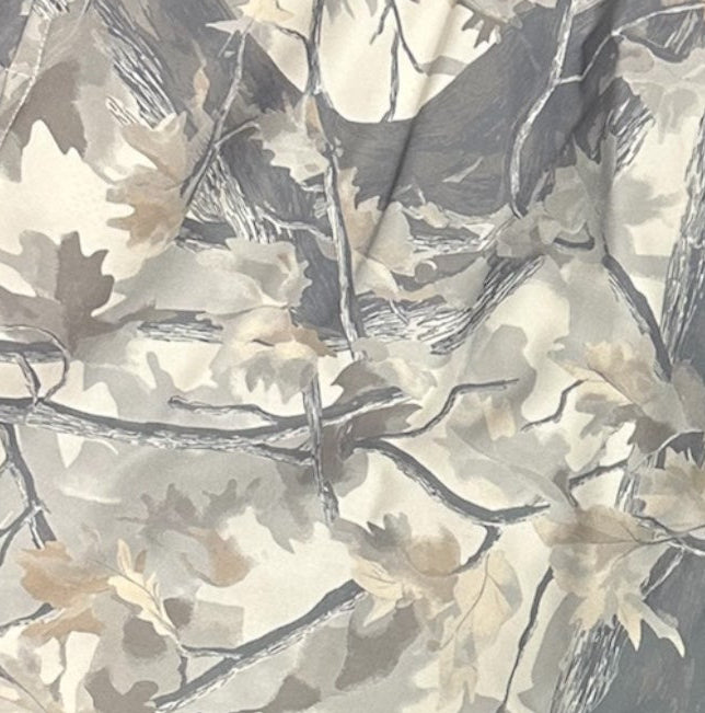 Close-up of RF-Wear Swim Trunks Tree Camo in Cream/Grey