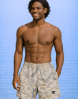 Man wearing RF-Wear Swim Trunks Tree Camo in Cream/Grey