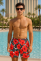 RF Wear Swim Trunks Tropical Flower - Coral on Black/White - Model Front View