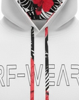 Close-up of RF-Wear Tropical Flower Hoodie in White