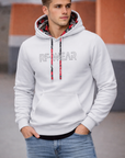 Man wearing RF-Wear Tropical Flower Hoodie in White.