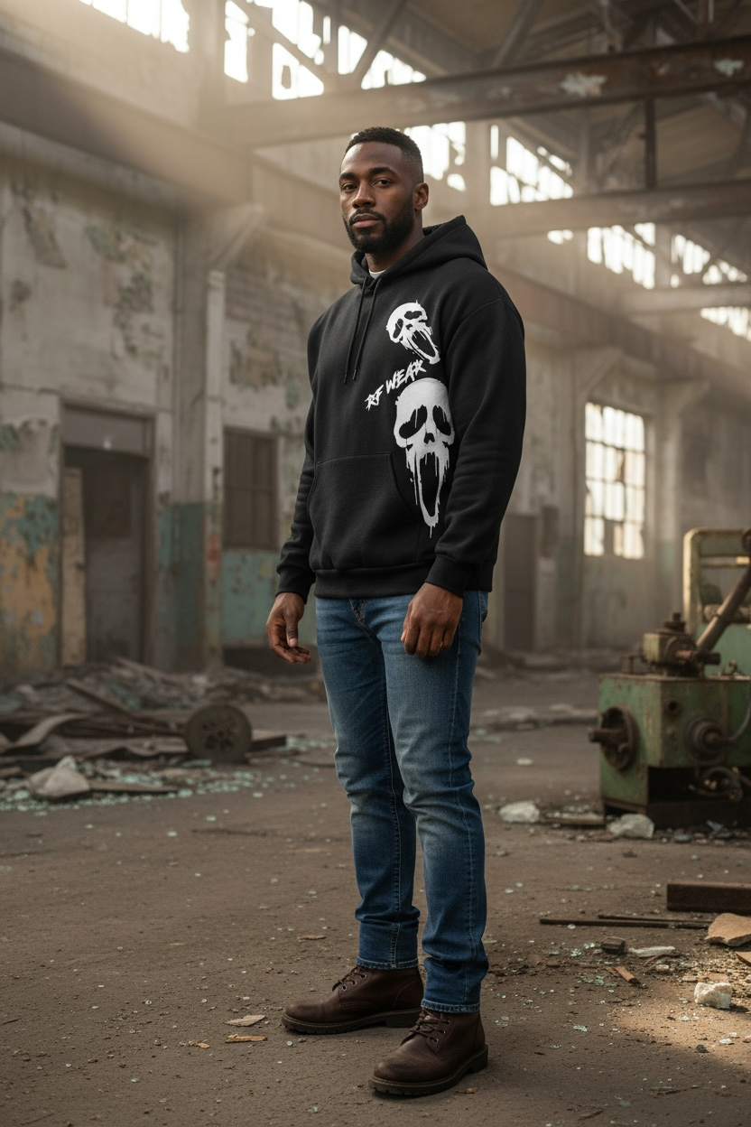 RF Wear Unisex Ghost Faces Hoodie - Black - Model Side View