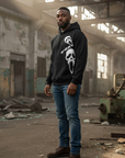 RF Wear Unisex Ghost Faces Hoodie - Black - Model Side View