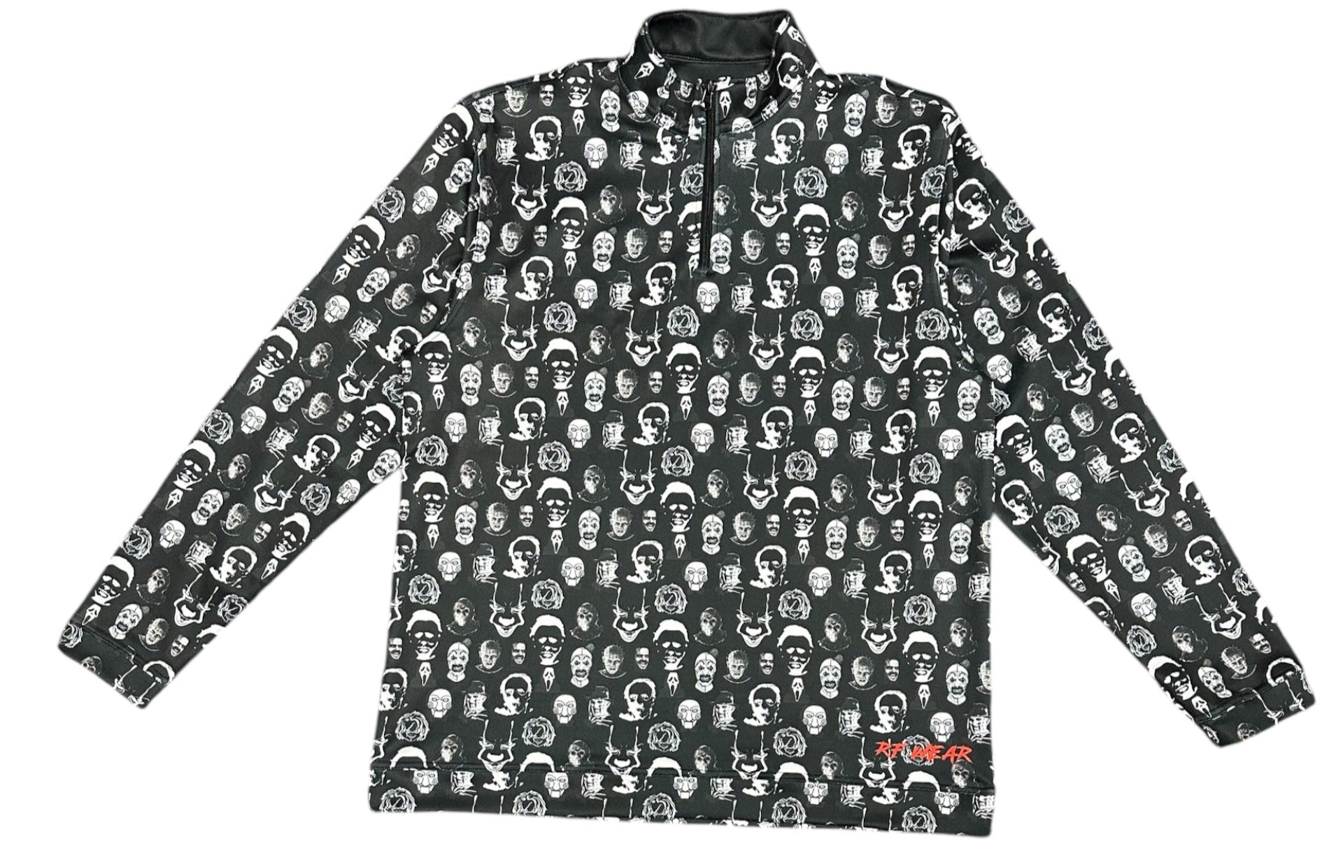 Unisex RF Quarter Zip Horror Faces Top  - Black