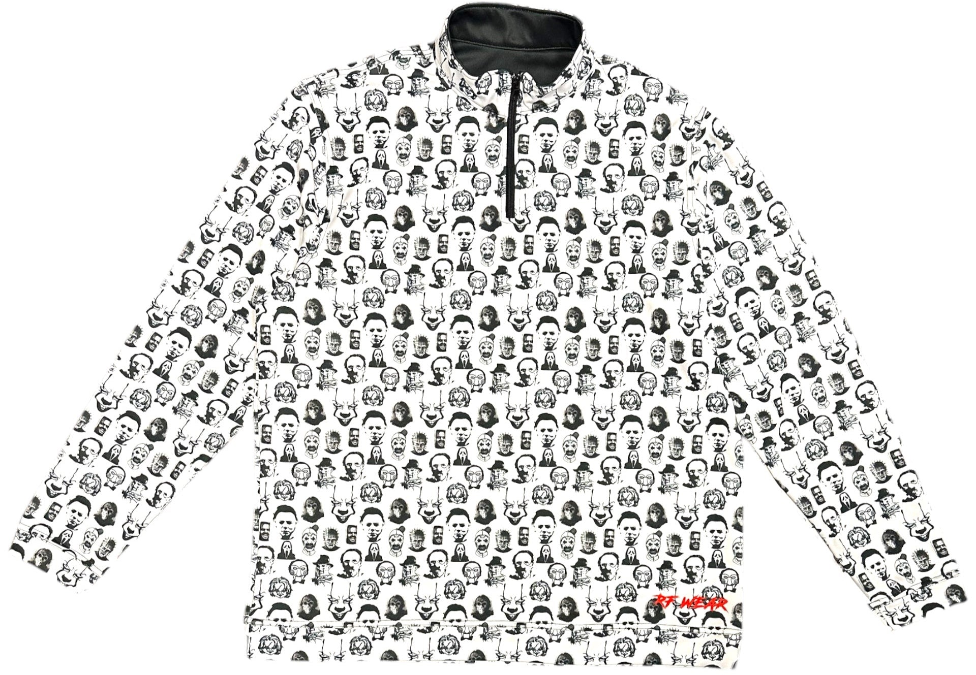 Unisex RF Quarter Zip Horror Faces Top  - White