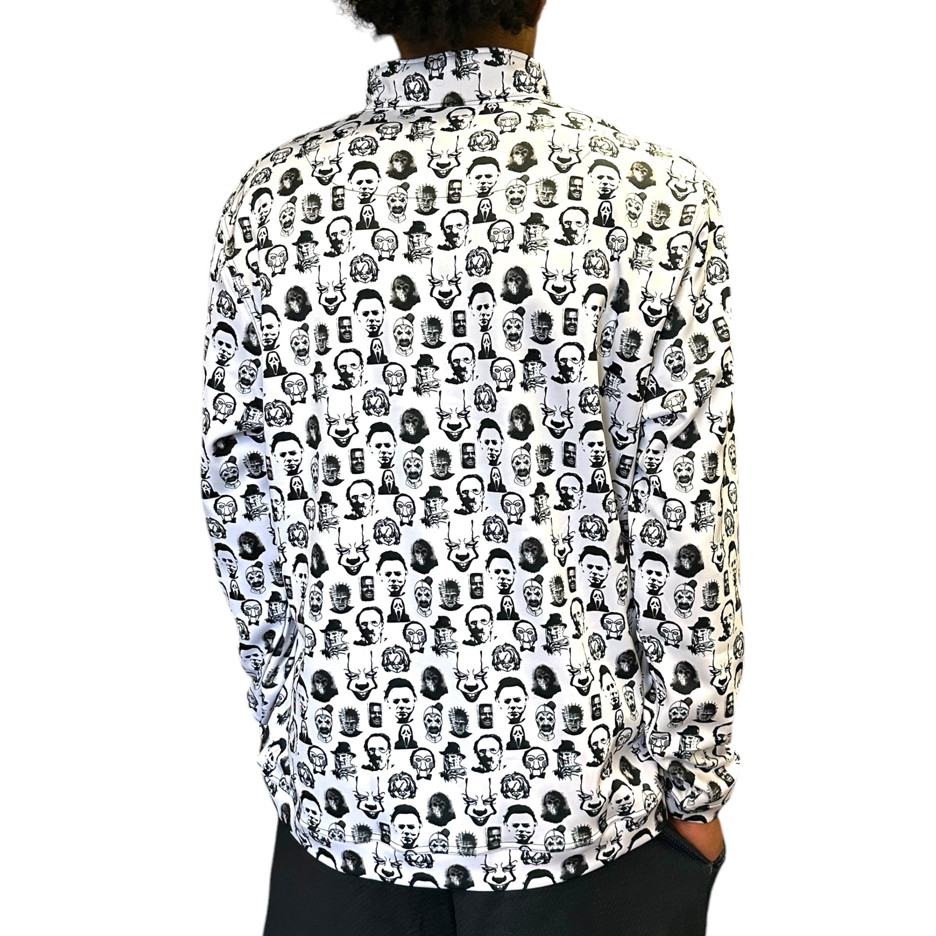 Unisex RF Quarter Zip Horror Faces Top  - White/Black
