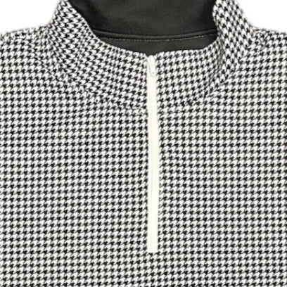 Unisex RF Quarter Zip Houndstooth Top  - Black/White