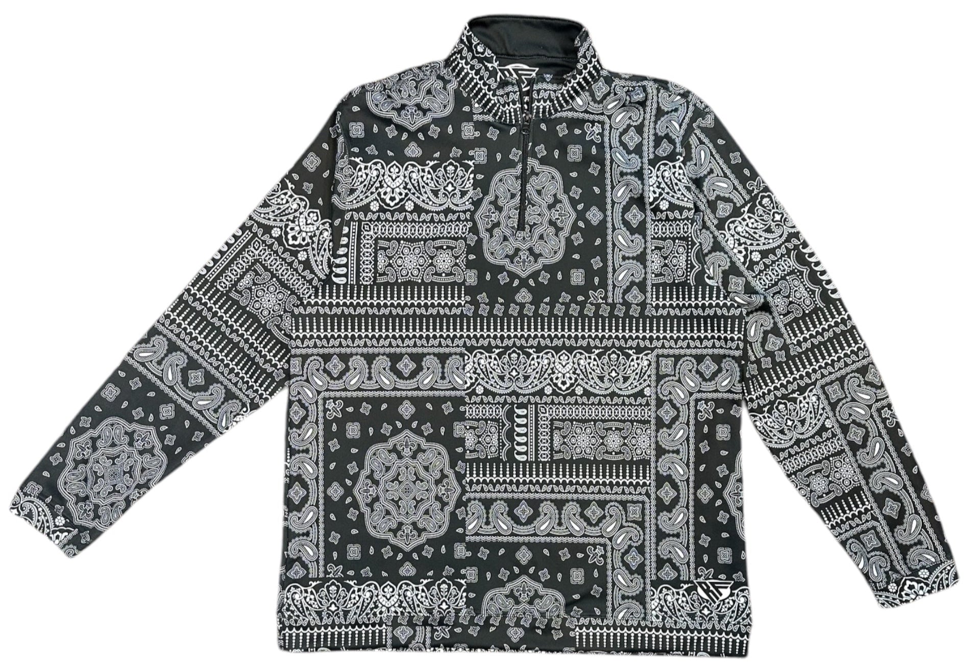 Unisex RF Quarter Zip Mismatch Bandana Top  - Black/White