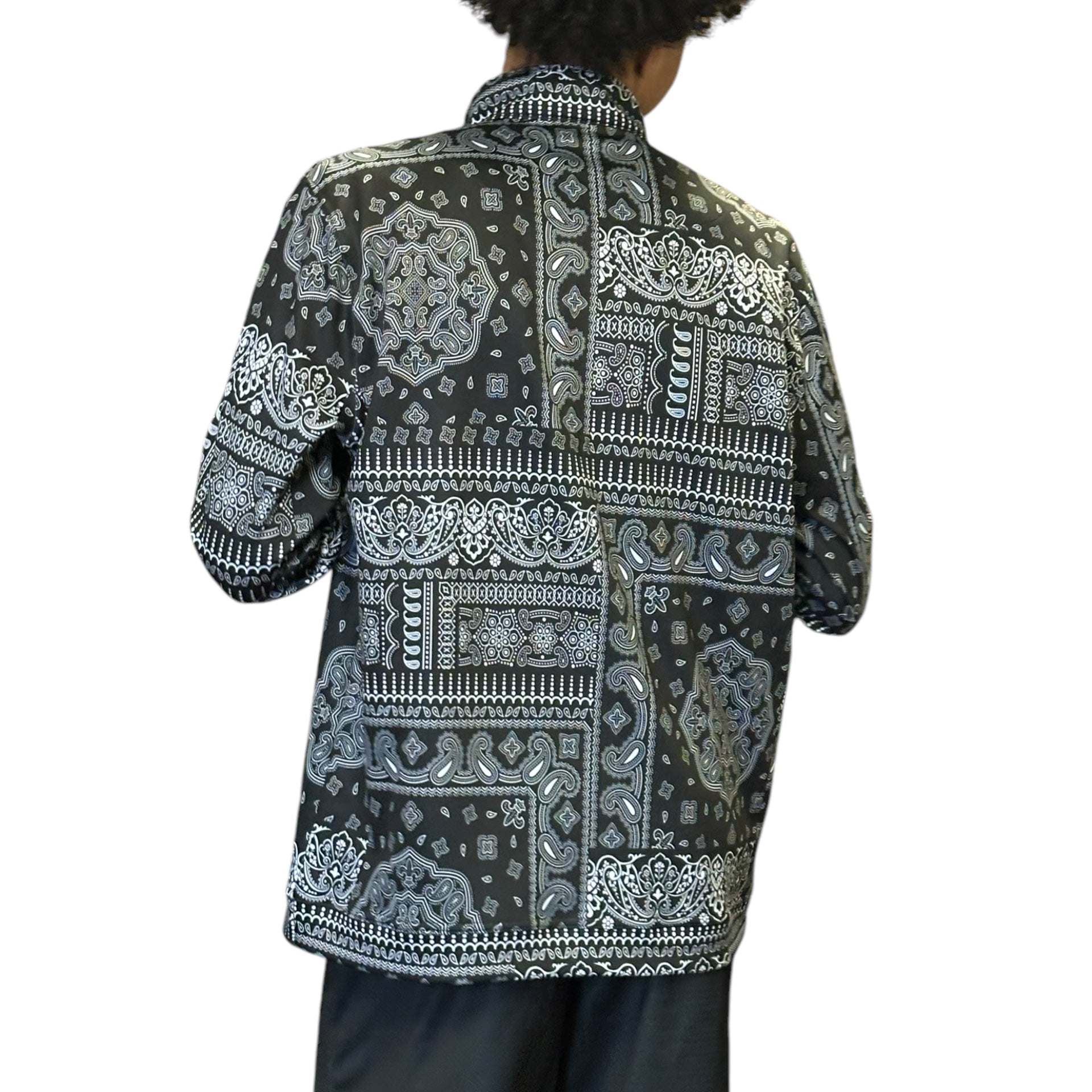 Unisex RF Quarter Zip Mismatch Bandana Top  - Black/White