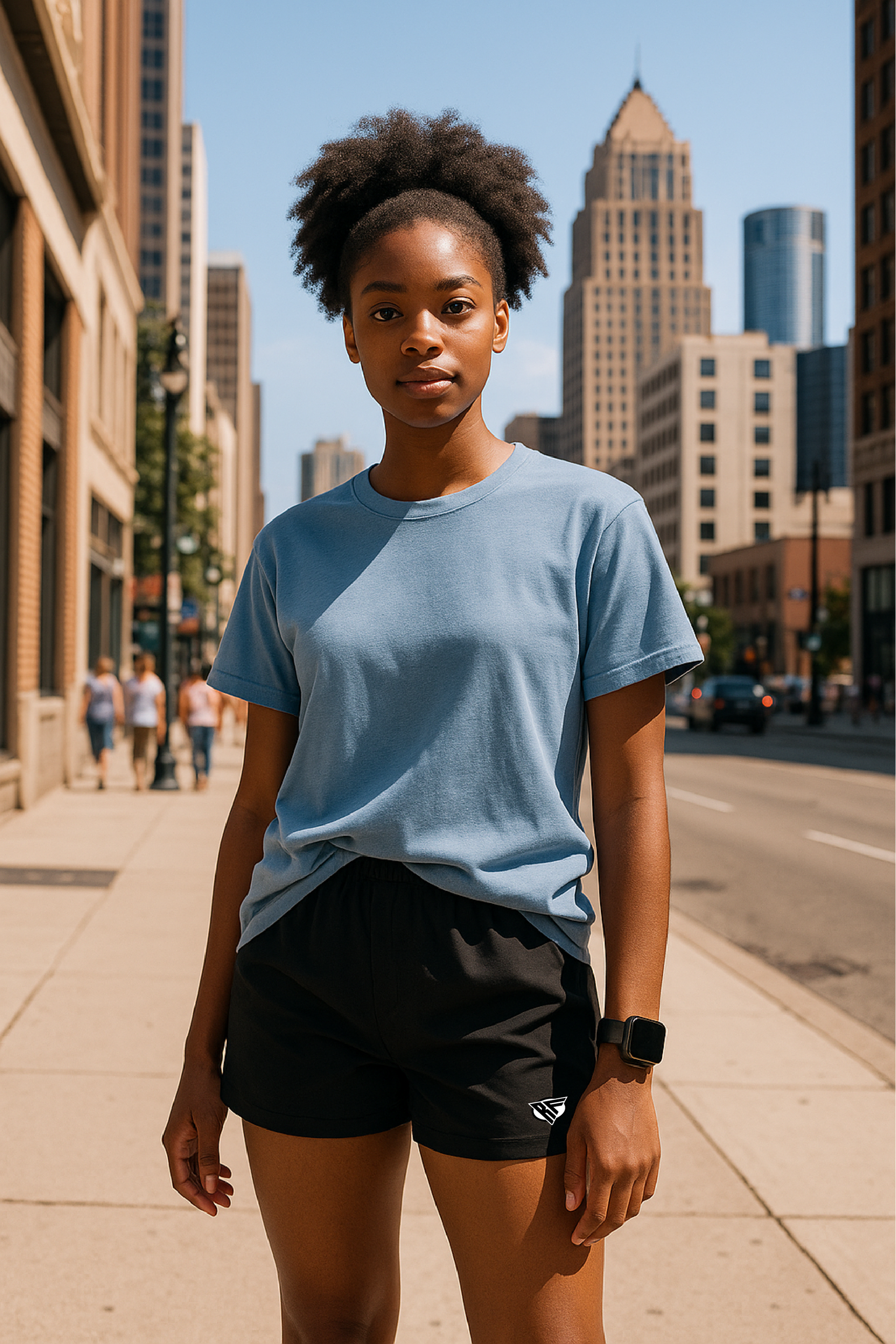 RF Wear Unisex Solid Color T-Shirt - Washed Denim - Female Model Front View