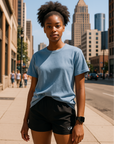 RF Wear Unisex Solid Color T-Shirt - Washed Denim - Female Model Front View