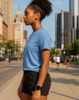 RF Wear Unisex Solid Color T-Shirt - Washed Denim - Female Model Side View