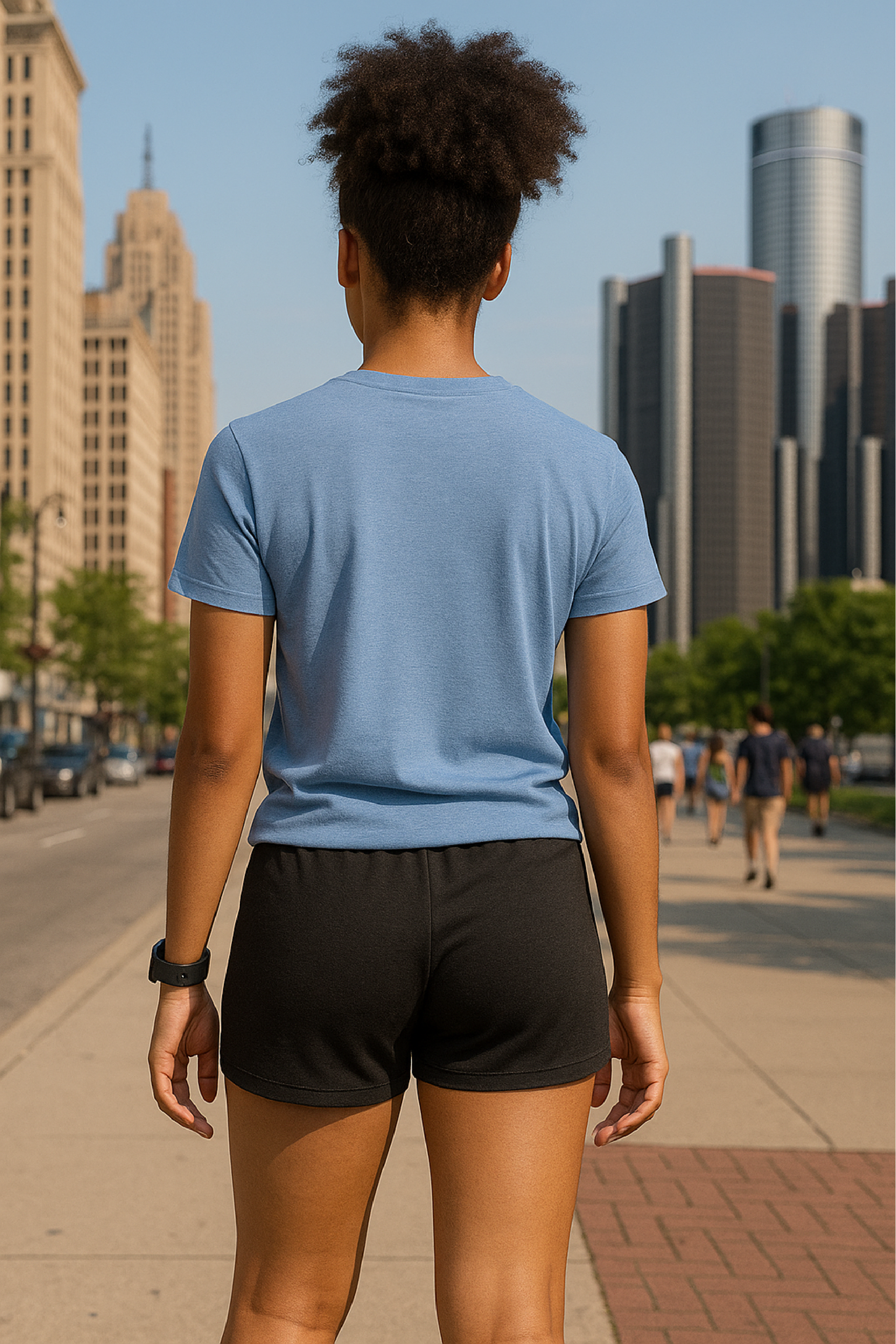 RF Wear Unisex Solid Color T-Shirt - Washed Denim - Female Model Back View